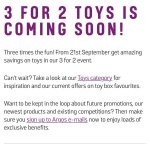 3 for 2 at Argos due to start 21st Sept