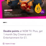 Now TV 1 month Sky Cinema and Entertainment £1.00 and double nectar points @ NowTV.com