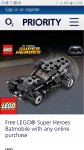 Free lego super heroes bat mobile with any online purchase @ lego store via o2 priority