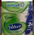 Velvet comfort toilet tissue 24 pack