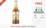 FREEBIE: 2 x John Smith's Golden Ale (500ml) via Checkoutsmart & Clicksnap @ Morrisons, £1.79 @ Tesco, £1.80