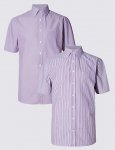2 Pack Easy to Iron Short Sleeve Hairline Striped Shirts
