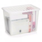 Wilko plastic storage box with fitted lid - clear - 80 L size