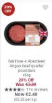 Waitrose 4 Aberdeen Angus beef quarter pounders 454g (£0.90 with Cashback & MyPicks)