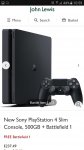 PS4 Slim 500GB with Battlefield 1 and 2 year guarantee included
