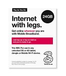 Three PAYG Trio Data SIM Preloaded with 24 GB of Data